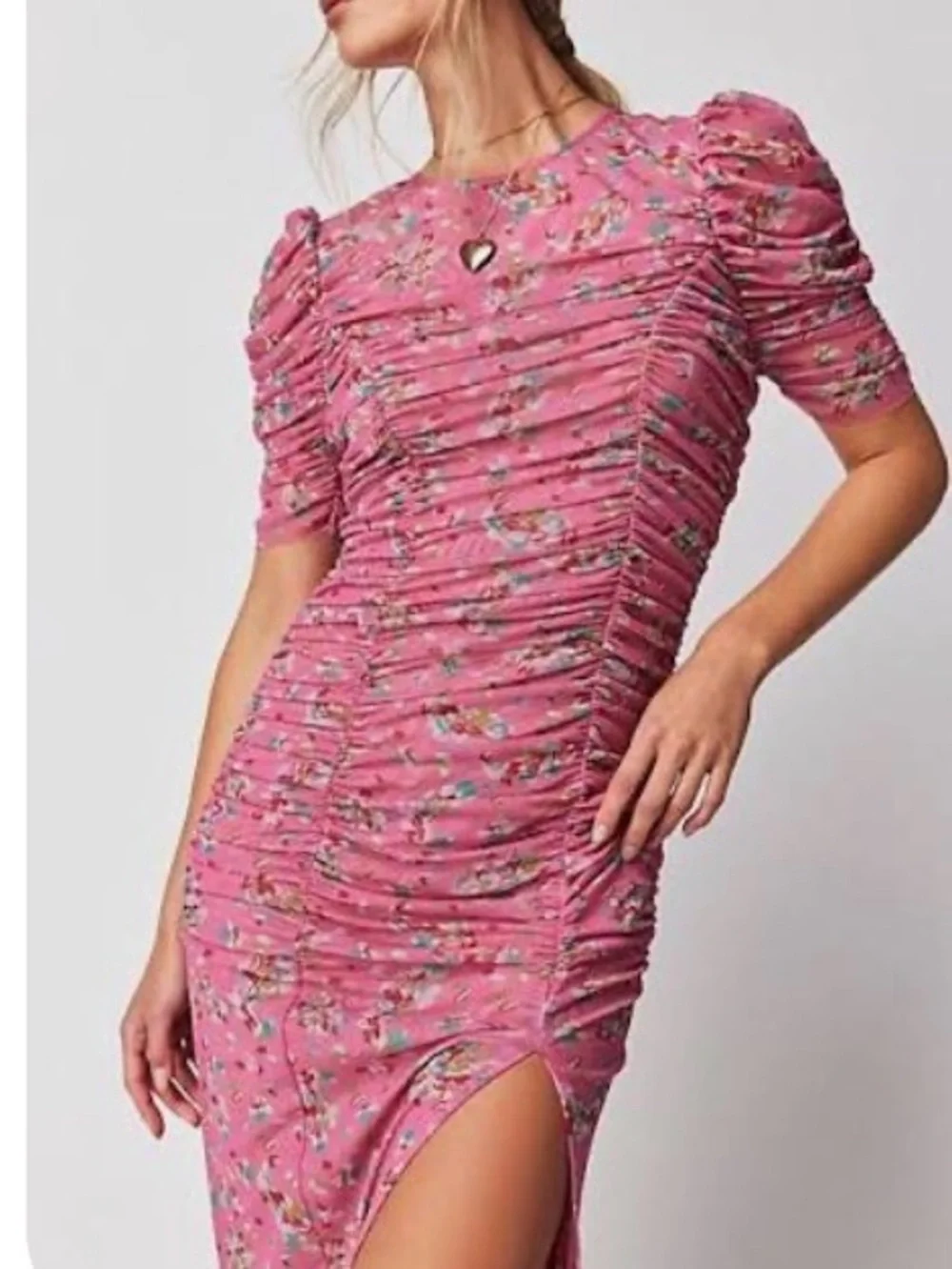 Free People Briella Printed Ruched Midi Dress in a black combo BNWT sz SM
